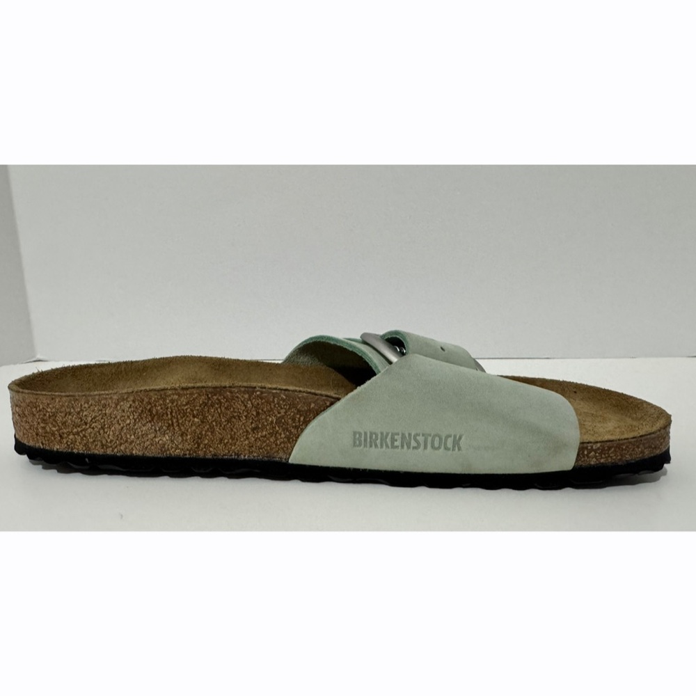 Birkenstock Madrid Big Buckle Nubuck Leather Pure Sage Green Slide Sandals 10 - Picture 4 of 12